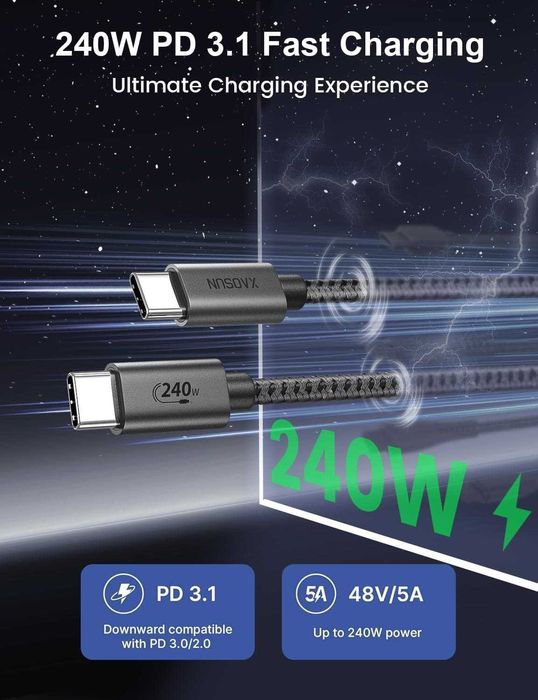 XAOSUN 240 W kabel USB C na USB C, do szybkiego ładowania 1m