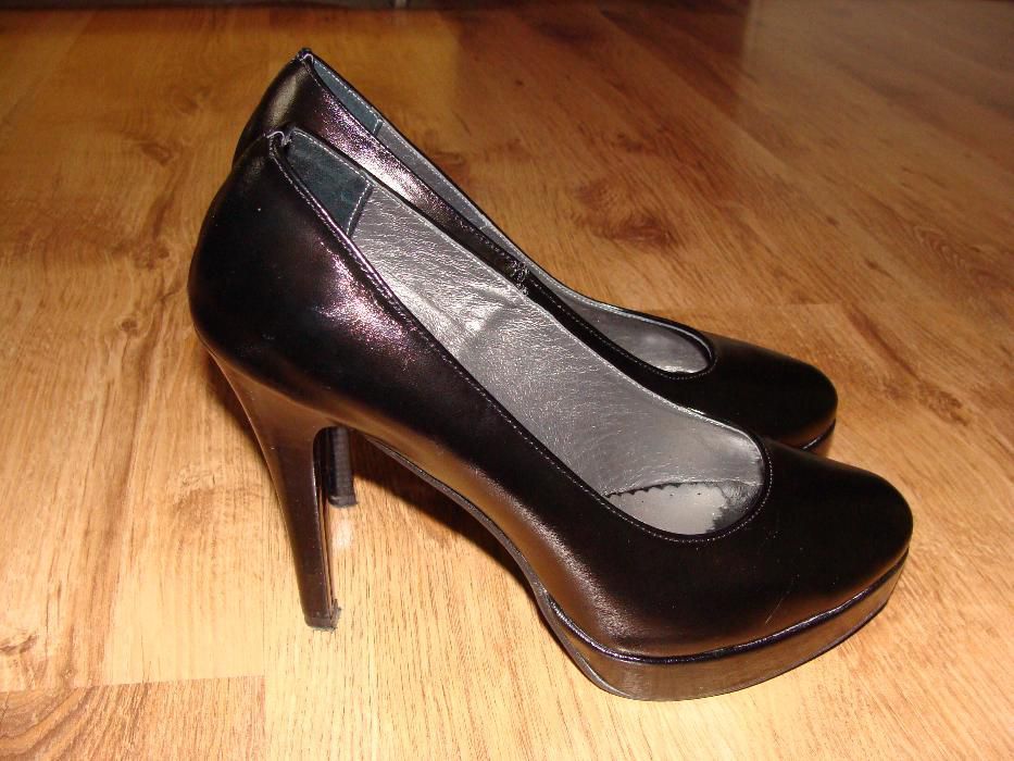 Czarne skórzane szpilki 40 platforma