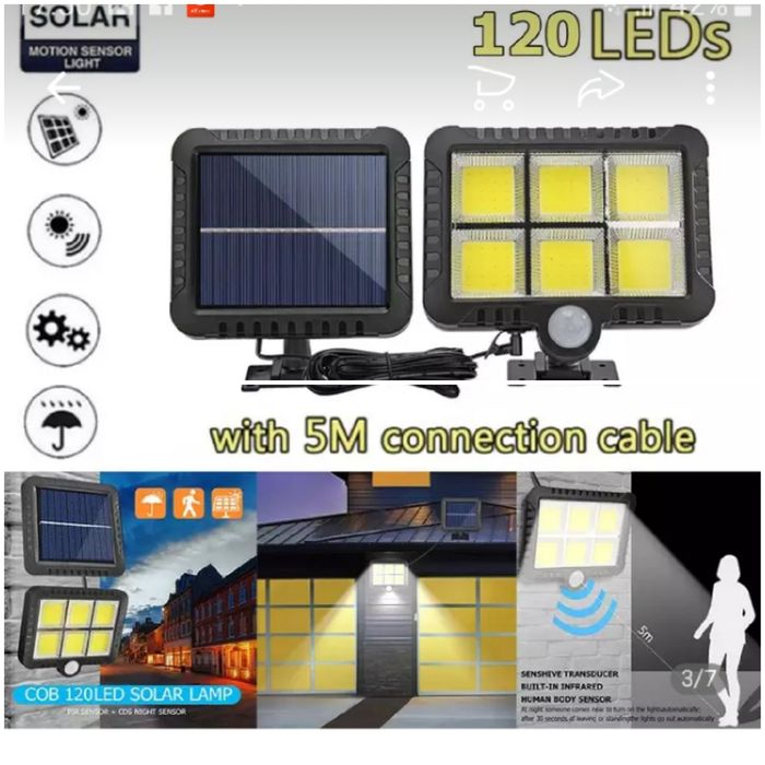 Holofotes de 120 led com Luz solar e sensor movimento á prova de água