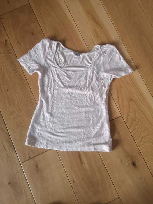 H&M bluzka jasny róż koronka r. S