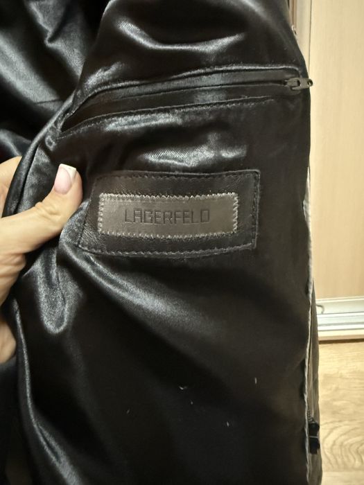 Брендовая  мужская теплая куртка Lagerfeld. Наьуральная кожа .