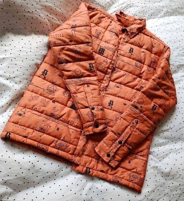 BoohooMAN kurtka pikowana pomarańczowa wzorzysta streetwear grunge L