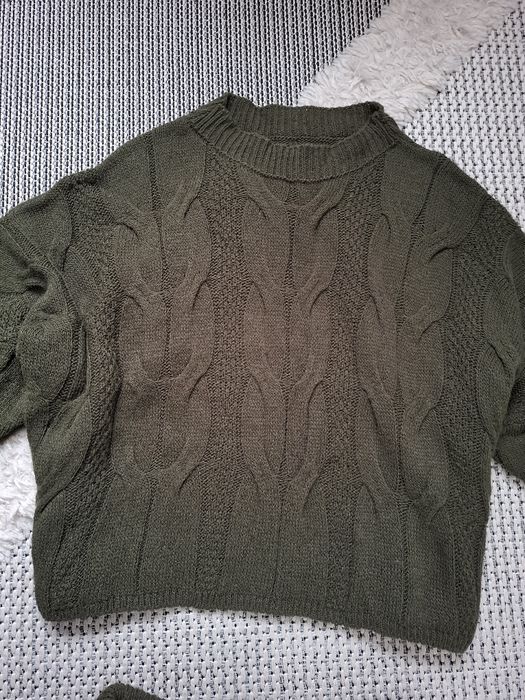 Komplet spódnica swetrowa dzianinowa sweter khaki r. L- XL