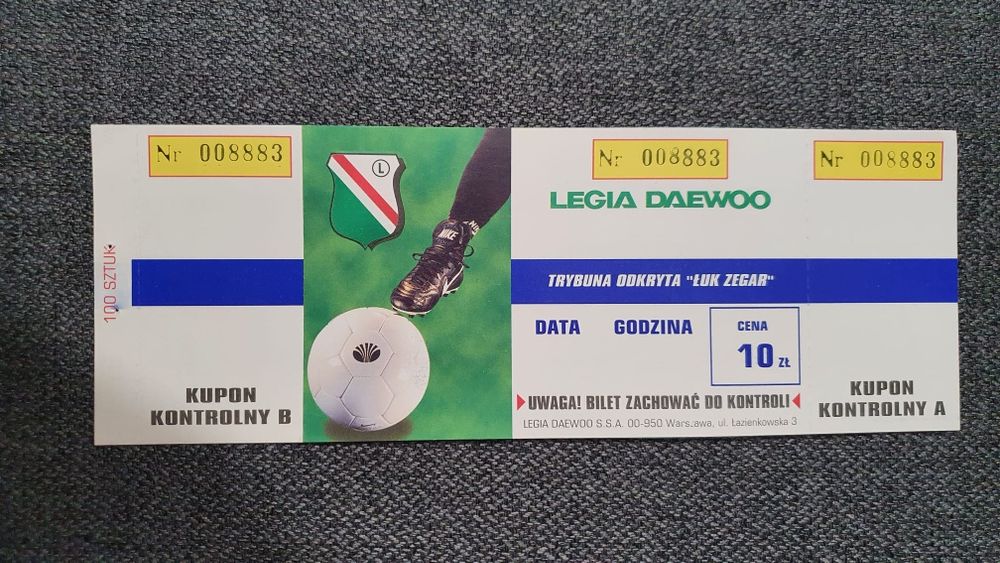 Bilet Legia Daewoo Warszawa Bilet z lat 90. XX wieku Warszawa Mokotów • OLX.pl