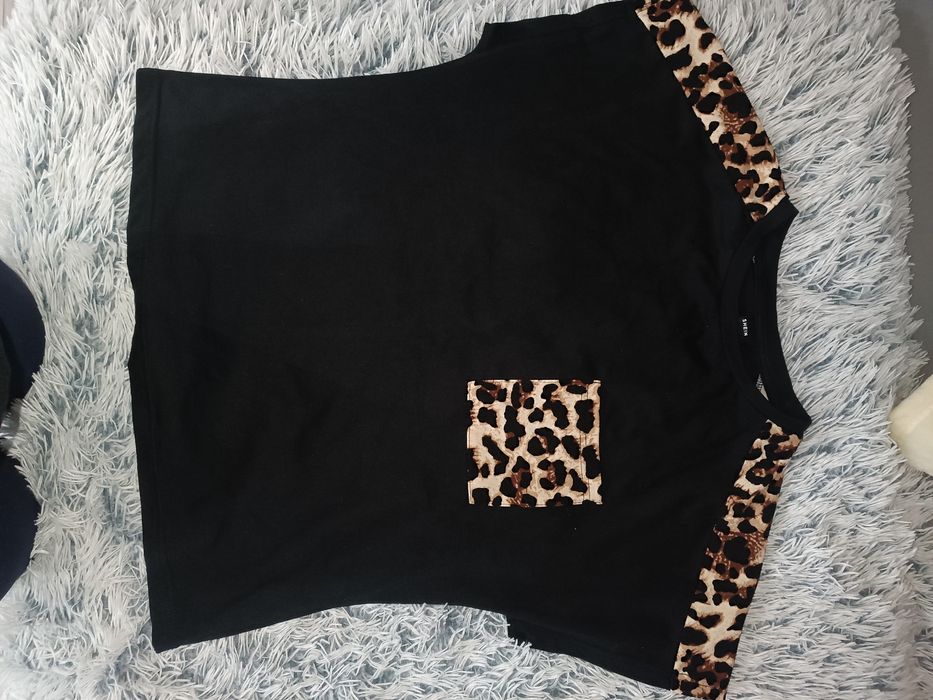 T Shirt damski bluzka czarna panterka L Nowa