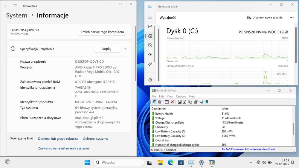 Lenovo ThinkPad X395 | Ryzen 5 3500U | 8GB | 512GB | FHD | Ładowarka