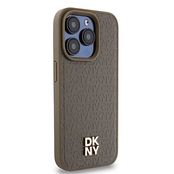Etui DKNY Leather Pattern Metal Logo MagSafe na iPhone 14 Pro - brązow