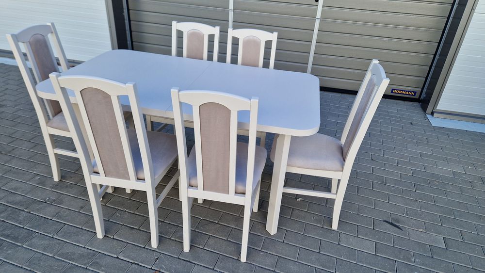 Nowe: Stół rozkładany + 6 krzeseł, KASZMIR+LATTE, dostawa cała PL