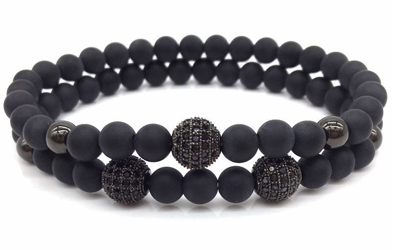 Conjunto de 2 Pulseiras Masculinas com Bola Micro Pave Zirconia