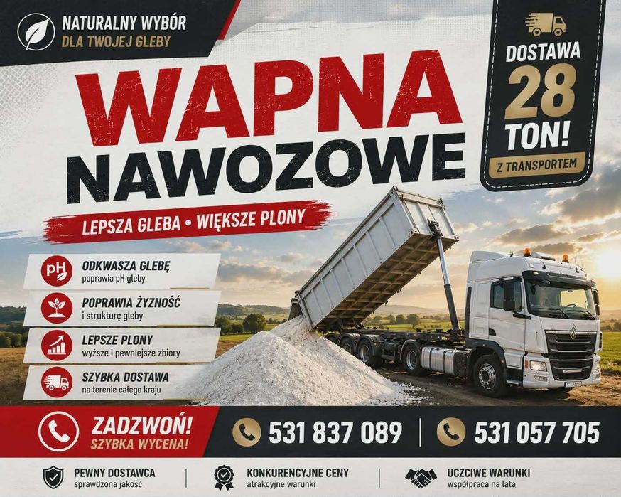Wapno Nawozowe Węglanowe, Magnezowe, Kreda- SUCHE!!  PROSTO Z KOPALNI !!