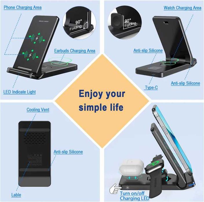 Stacja Dokująca 3w1 do iPhona, iWatch i Earbuds Czarna Lub Biała