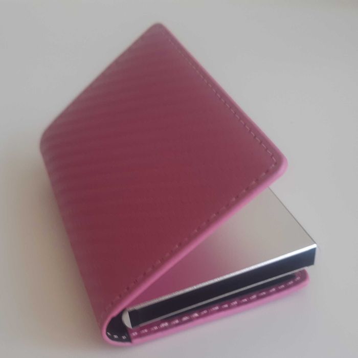 Pequena Carteira Porta Cartões Notas Alumínio Fibra Carbono Rosa