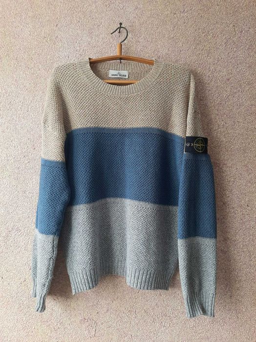 Чоловічий в'язаний світер Stone Island сірий з синім M-L