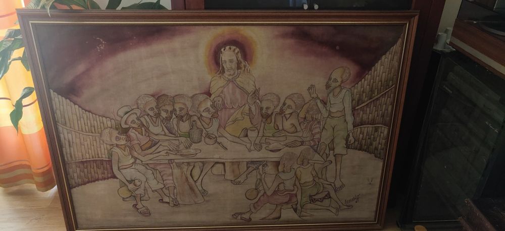 Arte Africana "A Última Ceia de Cristo Africana"  (Pintura;Quadro)