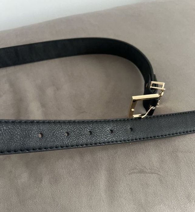 Nowy Pasek Damski YSL czarny złoty Skórzany