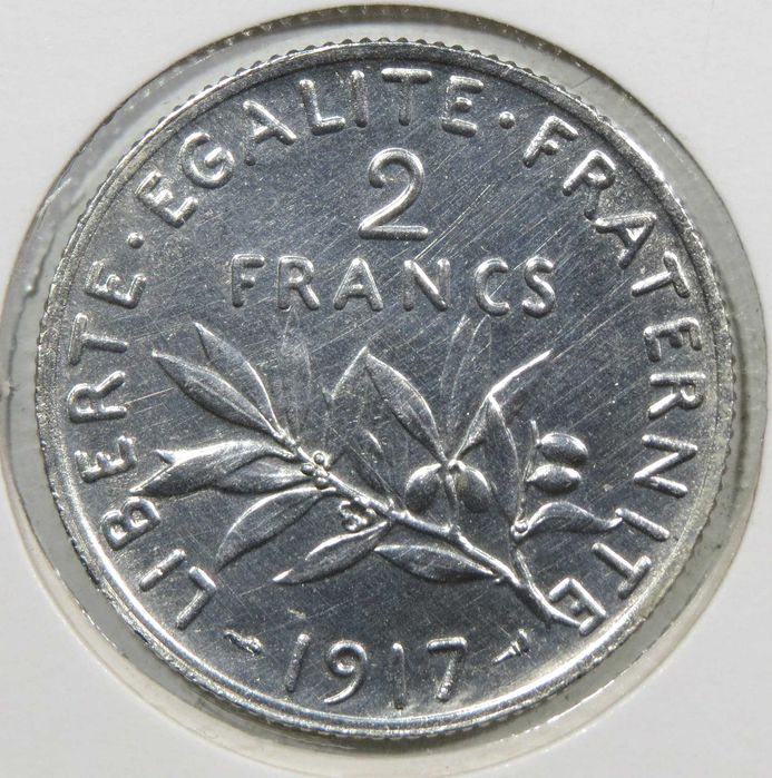 FRANÇA — 2 Francos — 1917 PRATA 835%
