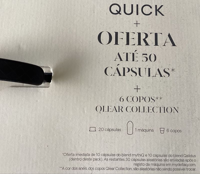Máquina de cafe Delta Q Quick NOVA + com 50 capsulas de cafe de oferta + 6 copos Delta Q