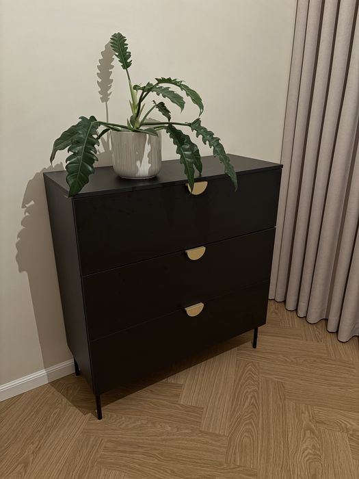 Komoda z 3 szufladami - Czarny i złoty - NATANIEL