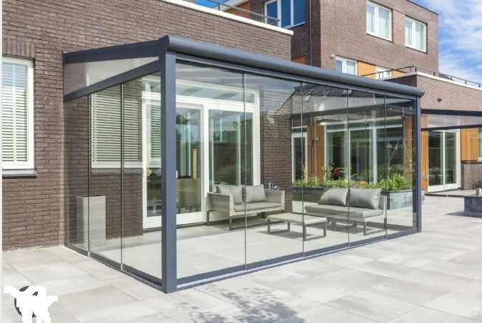 Cobertura do terraço da varanda de alumínio com vidro corridos