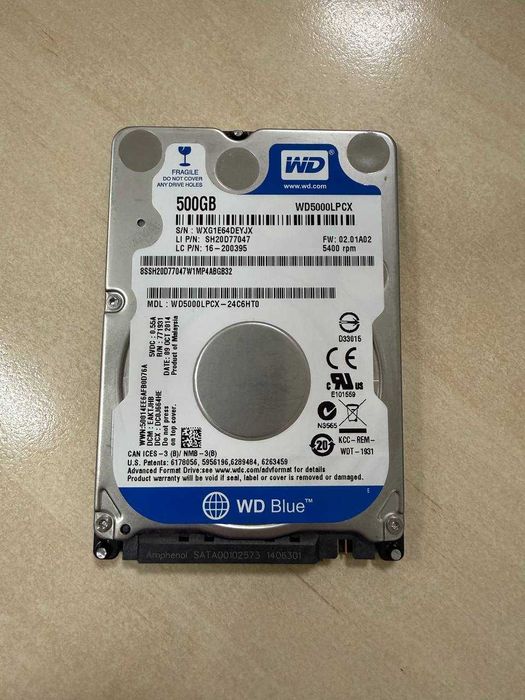 Жорсткий диск 2.5 WD Blue 500GB Sata (WD5000LPCX)