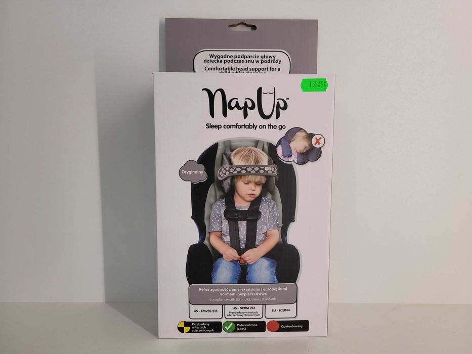 NapUp Opaska podtrzymująca głowę dziecka w foteliku Szara NOWA NAPUP