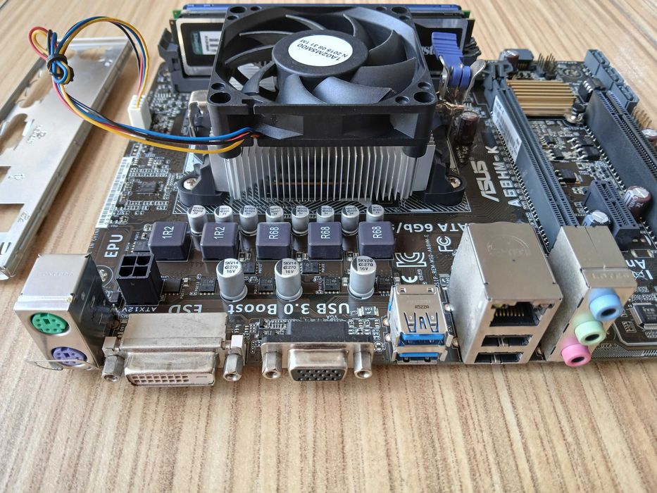 płyta główna A68HM-K,procesor,wentylator,12GB RAM Kingston, maskownica