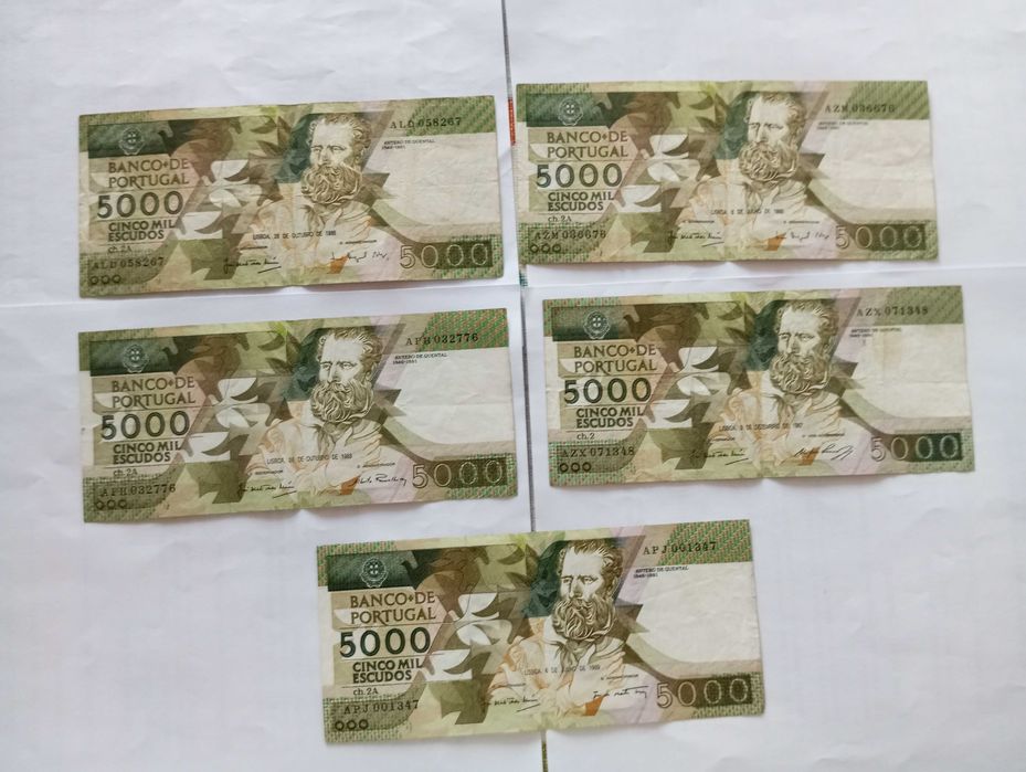 Notas de 5000 escudos - Lote de 5 por 100 euros