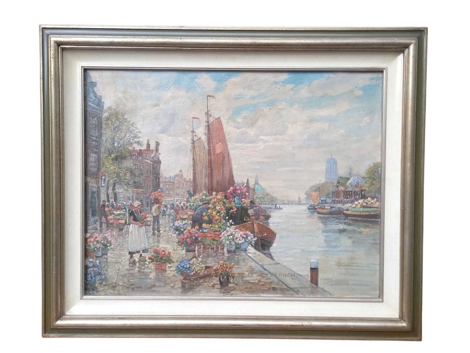 Targ kwiatowy w Amsterdamie, F. Max Richter-Reich, olej na płótnie