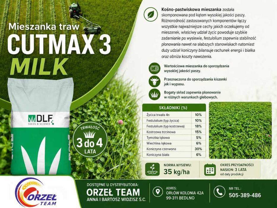 Mieszanka Traw CUTMAX 3 MILK 25KG wysoka jakość paszy