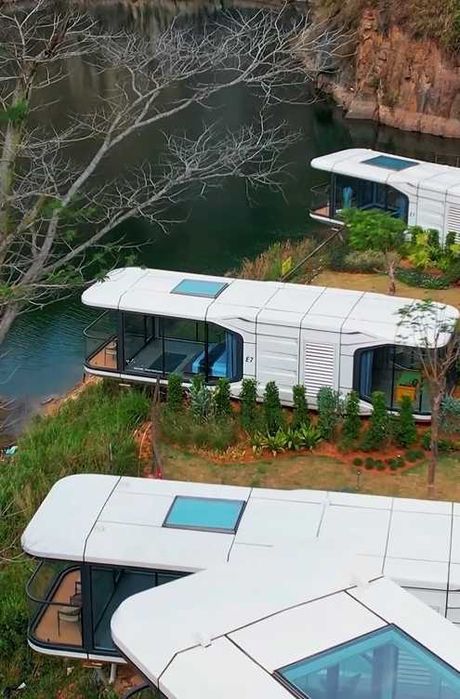 Nowoczesny domek kapsuła letniskowy całoroczny 11.5m x 3.3m