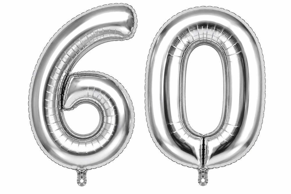 Balony Foliowe 60 Srebrne 80 cm 60 Urodziny Jubileusz Hel Zestaw
