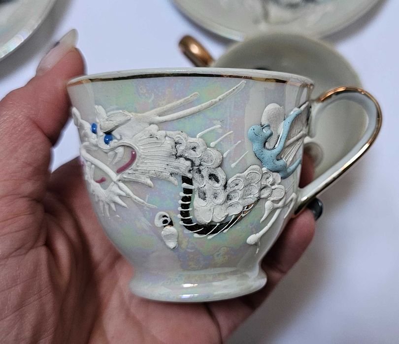 serviço de café japonês vintage dragonware com geisha