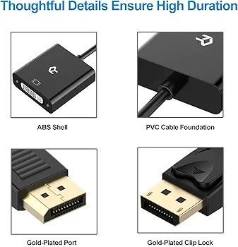 Rankie Adapter DisplayPort (DP) na DVI, konwerter 1080P Full HD, czarn