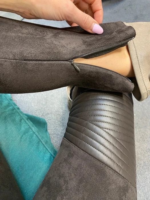 Zara skórzane zamsz skora zamszowe spodnie rurki czekoladowe skinny