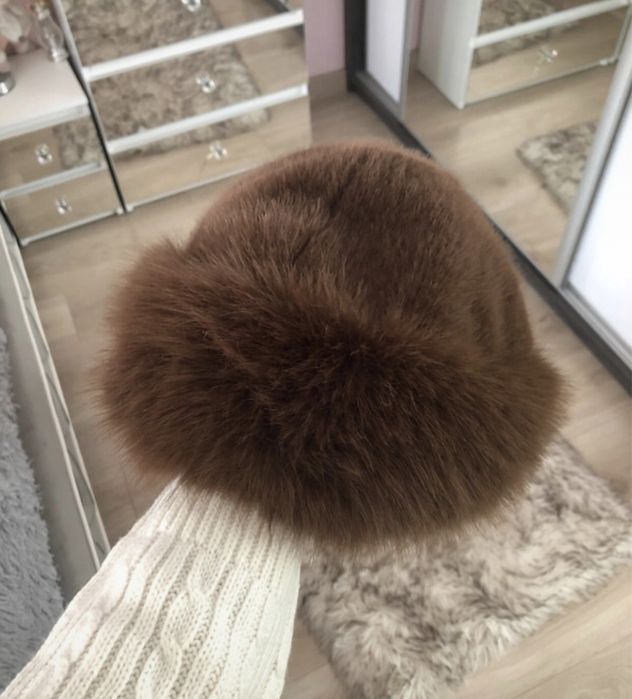 Nowa Czapka futrzana brąz sztuczne futerko ciepła zimowa elegancka