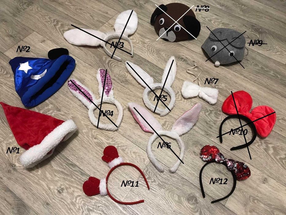 Дитячі обручі на голову вушка бантик шапки Новорічні Мишка Собачка