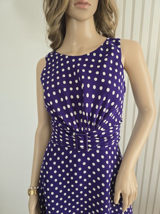 Sukienka midi grochy retro 40 L wiskoza acetat marszczona klamra