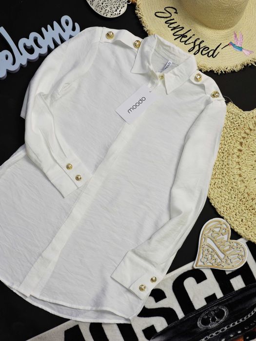 Moodo Nowa biała koszula pagony złote guziki XS