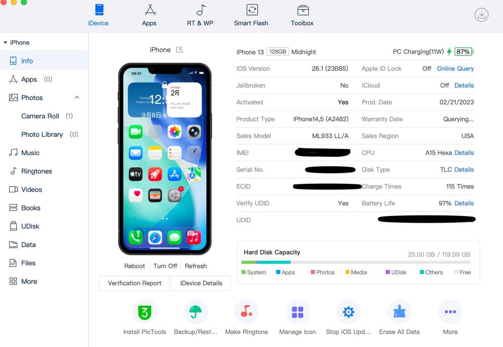 iPhone 13 128 gb физ сим+е сим  айфон акб 97%
