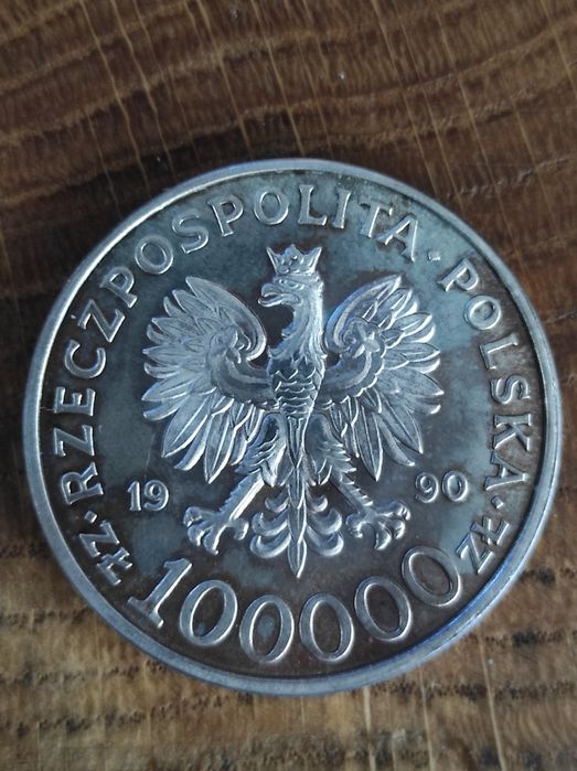 Moneta srebrna Solidarność 100000. 1990. Stan!