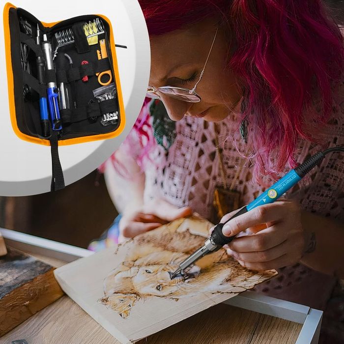 Duży Zestaw Lutowniczy Lutownica Precyzyjna 15 Elementów Organizer Etu