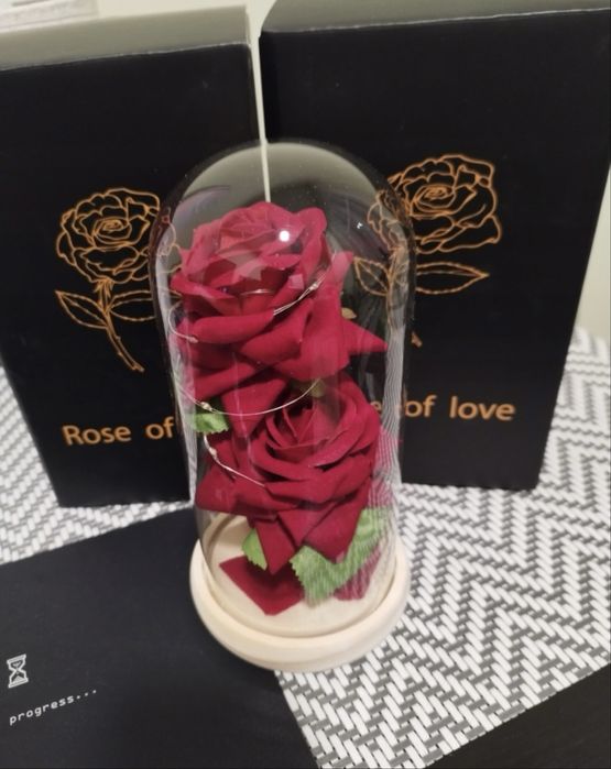 Wieczne róże w kopule z oświetleniem LED - czerwone | prezent