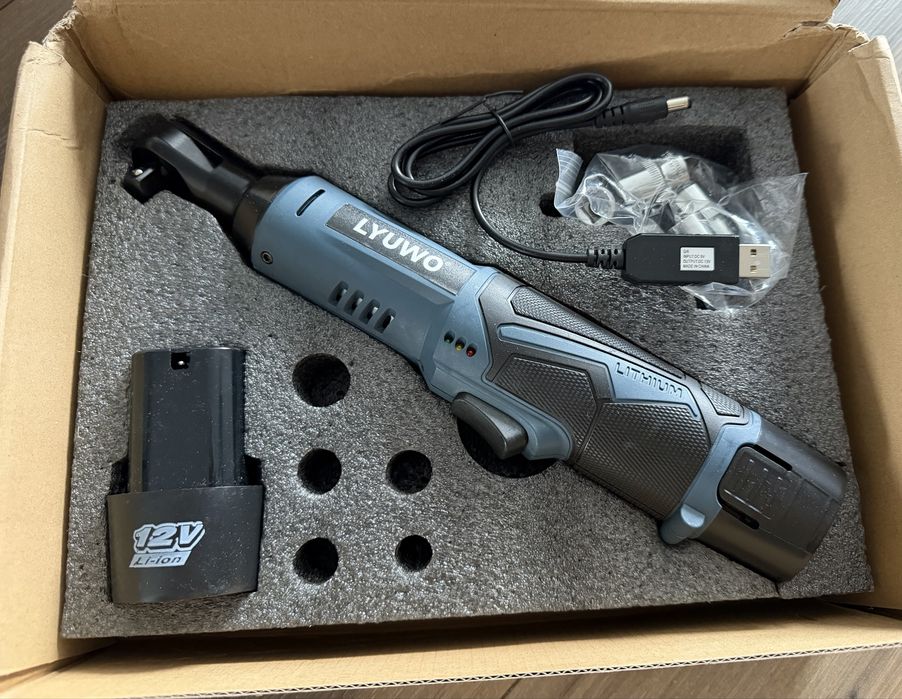 Кутовий гайковерт 3/8” 45Нм 12V, акумуляторна тріскачка
