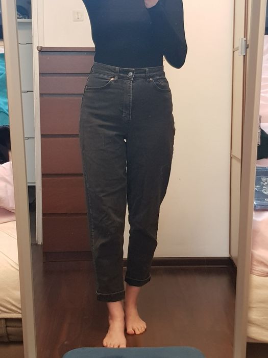 Czarne sprane mom jeans z wysokim stanem H&M rozmiar 38 (M)
