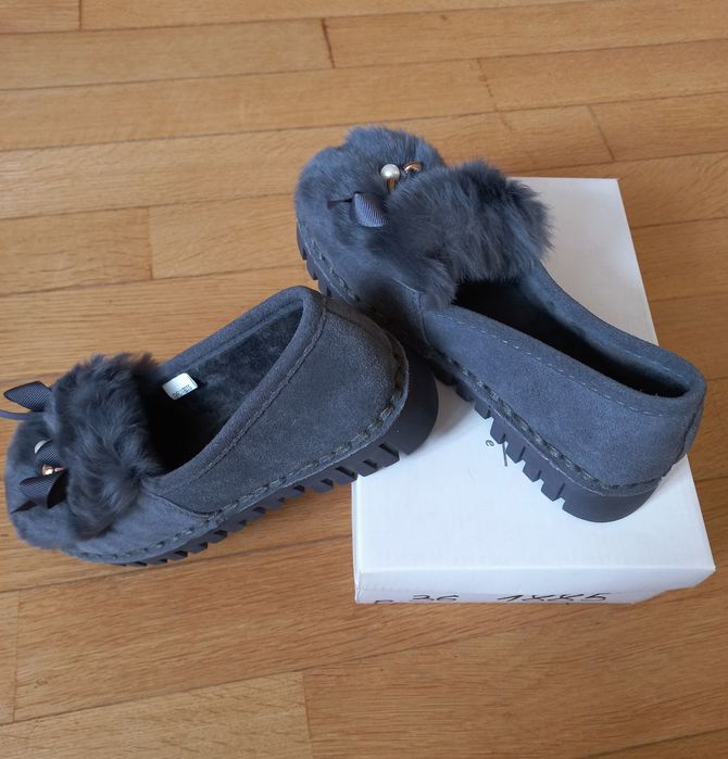 Женские автоледи SOPRA мокасины на меху, 36 размер, серые с замшей