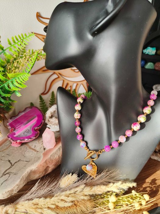 Naszyjnik Jaspis, ceramika , serce , kwiaty