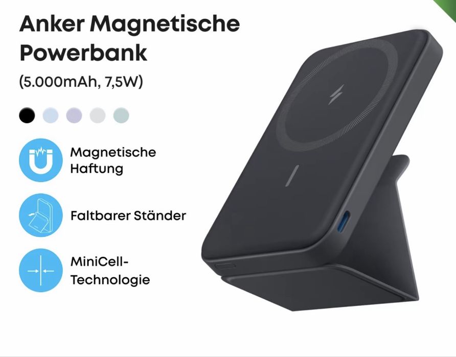 Павербанк Anker Magnetic Magsafe Powerbank, 5000mAh iPhone 17/17 Pro/17 Pro Max, iPhone 16/15/14/13/12 Series (2 gen) - Black