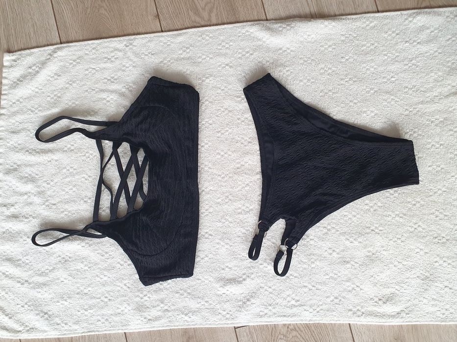 Zjawiskowe czarne bikini dwuczęściowy kostium kąpielowy
