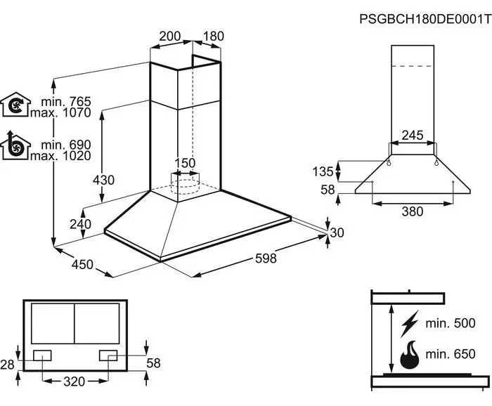 Electrolux EFC226R Okap kominowy z oświetleniem LED 60 cm