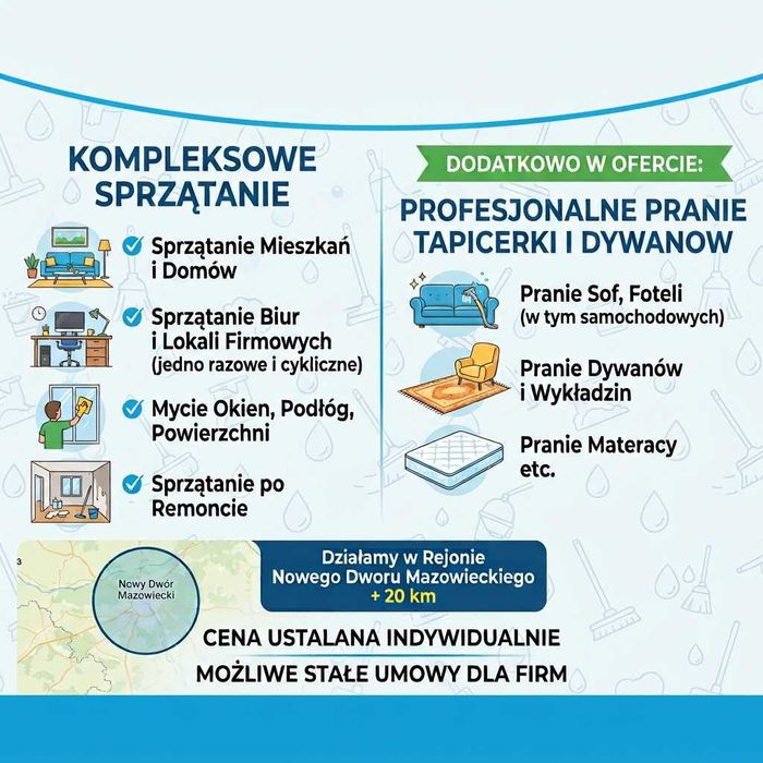 Kompleksowe Sprzątanie Mieszkań, Domów i Biur | Pranie Tapicerki
